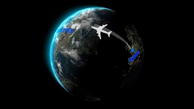 Flight from Paris to Seattle, Alpha Channel. 3D Render
