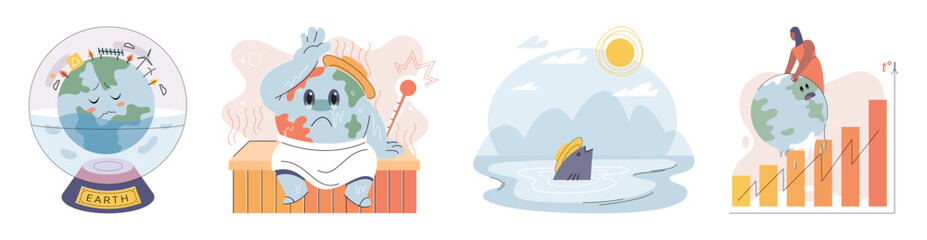 Climate change concept. Global warming metaphor. Nature environment danger, energy business industr, climate change saving planet, air pollution. Temperature rising animal extinction. Environment Day