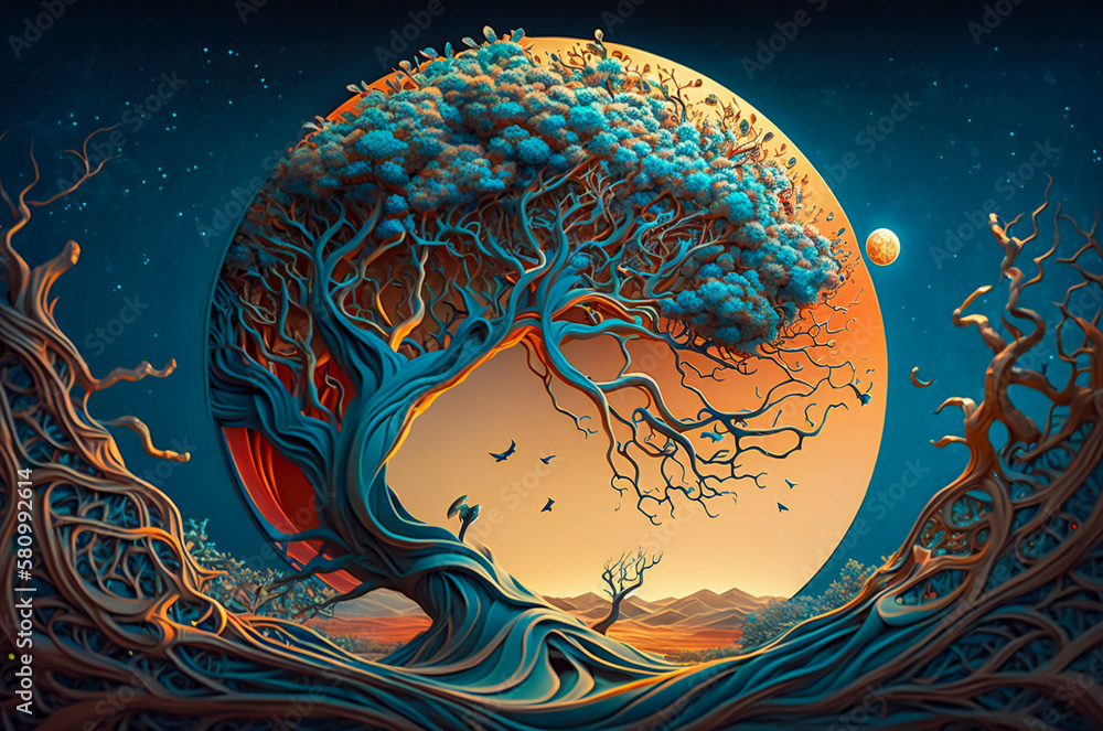 Poster stylized abstract artistic tree shape. created with generative ai technology.