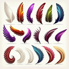 Fototapeta premium feather wings icons set, white background