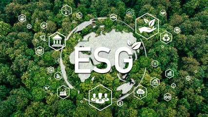 ESG icon on the top view of the forest for Environment Social and Governance, sustainable...