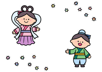 七夕イラスト素材　ひこぼしとおりひめ.
