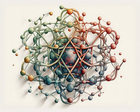 Structure of matter: atomic lattice. Abstract watercolor illustration. Generative AI