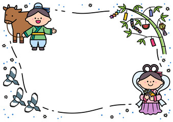 イラストフレーム　七夕まつり　織り姫と彦星.