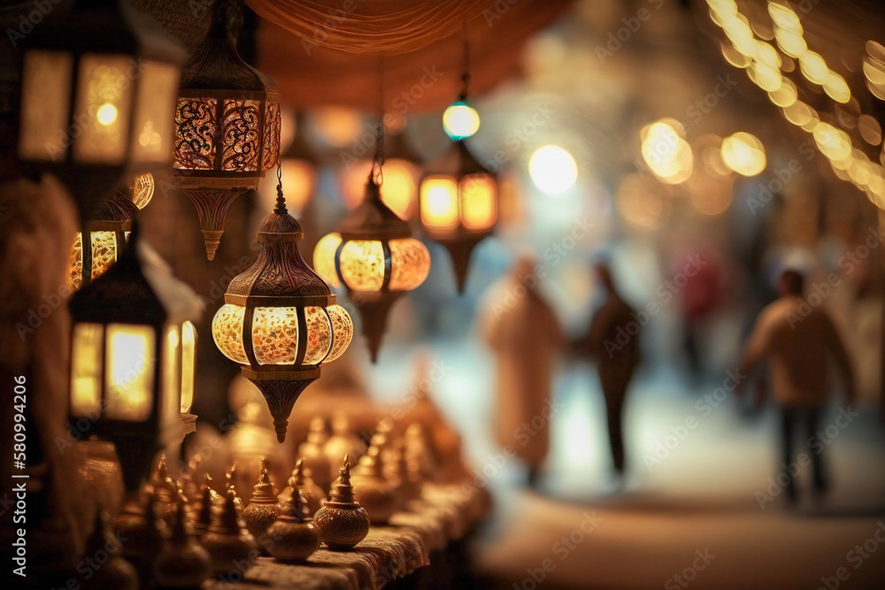 Poster crafts and artwork candles in a turkish or middle east bazaar. created with generative ai technology