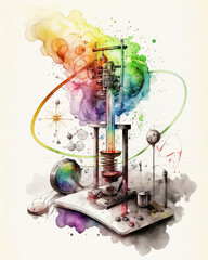 Physics laboratory. Watercolor illustration isolated on white. Generative AI