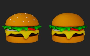 3D junk food hamburger isolated on black background