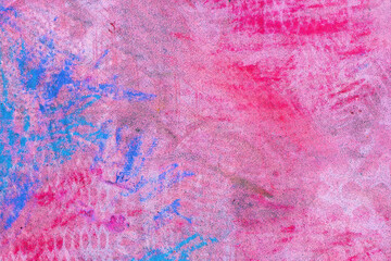 Grunge texture, pink and blue colorful chalk on concrete surface