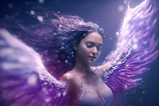 Asian Girl Angel Is Believed To Have Supernatural Powers, Healing, Protection, Guidance. The Image Conjures Up Notions Of Serenity, Wisdom. Created With Generative AI Technology