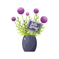 Spring bouquet vector collection. Cute floral greeting cups with inscription hello spring. Springtime isolated vector illustration with mug.