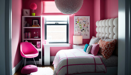The modern pink girls room. Generative ai.