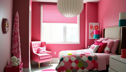 The modern pink girls room. Generative ai.