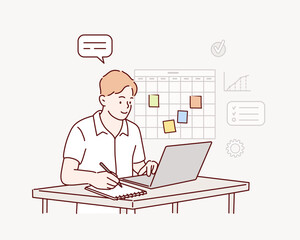 man working in office. Hand drawn style vector design illustrations.