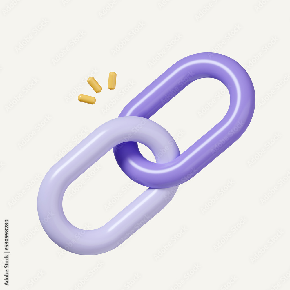 Poster 3d Hyperlink icon. single chain link. link status interface. icon isolated on white background. 3d rendering illustration. Clipping path.