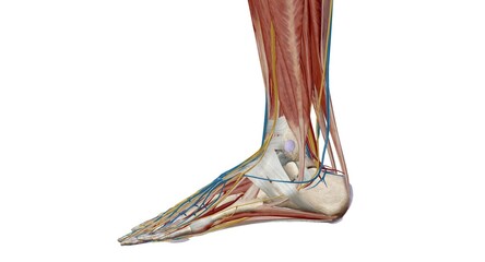 Each foot has 28 bones, 30 joints, and more than 100 muscles, ligaments, and tendons. - obrazy, fototapety, plakaty