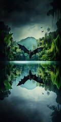 Close Look Of Bat  Swimming In Lake Generative Ai Digital Illustration Part#130323