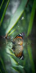 Fototapeta na wymiar Close Look Of Butterfly Swimming In Lake Generative Ai Digital Illustration Part#130323