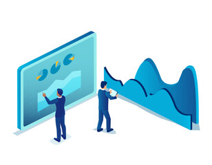 Vector of business men analyzing financial data, makes trends