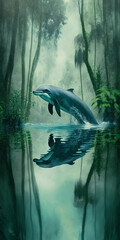 Close Look Of Dolphin  Swimming In Lake Generative Ai Digital Illustration Part#130323