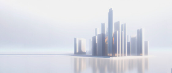 Fototapeta premium Abstract background with white skyscrapers, copy space. Generative AI