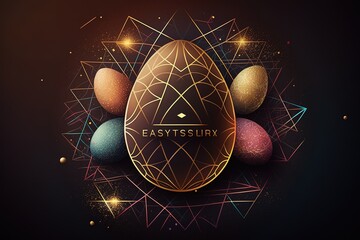 Happy easter background. Easter eggs form lines, triangles, and particle style design, AI genertaed
