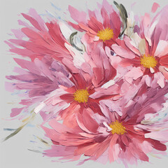 Soft blooming pink flowers thick oil paint style 
