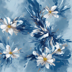 Pastel blue background with white flowers