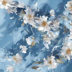 Pastel blue background with white daisy flowers