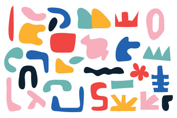 Collection of hand drawn flat abstract shapes. Irregular shape.