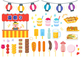 夏祭り・縁日　イラストセット.