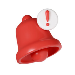 3d red danger attention bell. emergency notifications alert on rescue warning. icon isolated on white background. 3d rendering illustration. Clipping path.