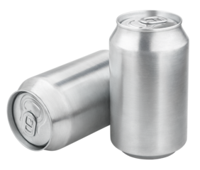 Two 330 ml aluminum soda cans isolated on transparent background