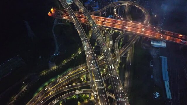 Drone aerial shot of the big highway intersection of Chongqing, Huangjuewan, China.