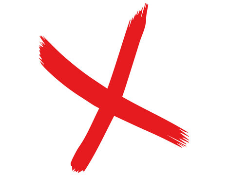 Red cross mark, NO sign on transparent background