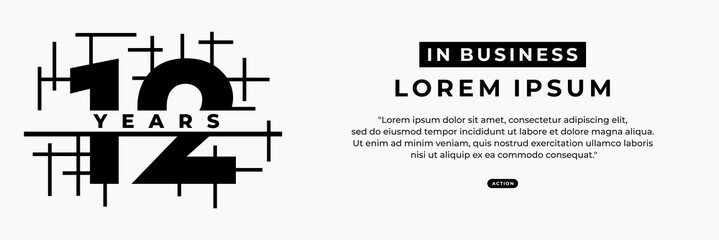 best 12 years vector or 12 years in business vector in flat style. Simple vector design of number 12 or 12 years in business. For needs related to experience design in business 12th.