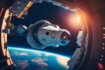 Obraz na płótnie Canvas Space X Spaceship Docking on International Space Station, AI Generated