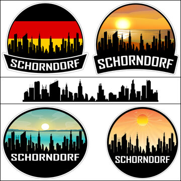Schorndorf Skyline Silhouette Germany Flag Travel Souvenir Sticker Sunset Background Vector Illustration SVG EPS AI