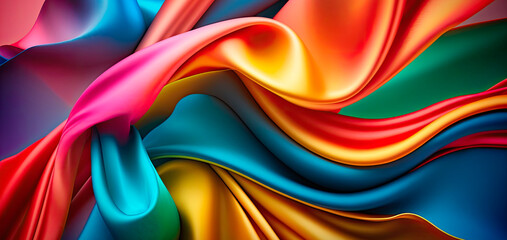 Multicolored silk fabric background. Generative AI