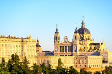 Fototapeta na wymiar Almudena Cathedral and Royal Palace, Madrid, Spain