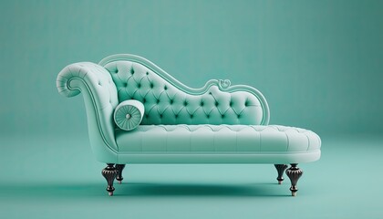 Mintgrünes Sofa auf mintgrünem Hintergrund, Generative AI 