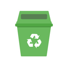 green recycle bin with logo