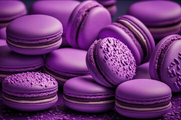 Obraz na płótnie Canvas Purple color french macaroon dessert background. Generative AI