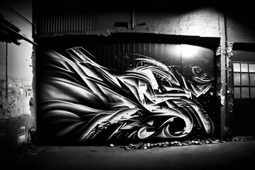 A back and white graffiti art on an urban wall
