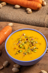 Irresistibly Delicious Carrot-Pistachio Cream. Vegan and Healthy Food. Healthy and Active Lifestyle Concept.