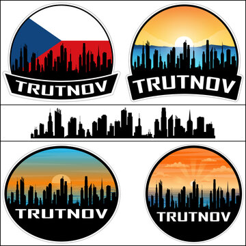 Trutnov Skyline Silhouette Czech Flag Travel Souvenir Sticker Sunset Background Vector Illustration SVG EPS AI