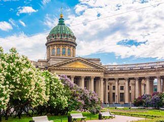 Naklejka premium Kazan (Kazansky) cathedral on Nevsky prospect in spring, Saint Petersburg, Russia