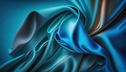 Blue gradient silk fabric background. Generative AI
