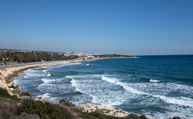 A far view of Yemiskumu town in Erdemli district of Mersin province in Turkey