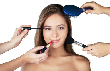 Professional makeup artist doing makeup girl