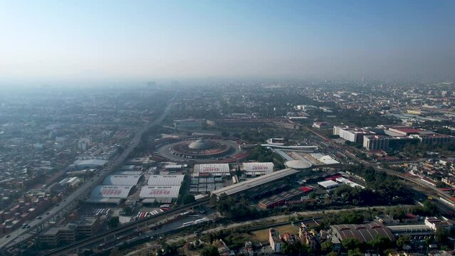 drone shot of main buses terminal in mexico city